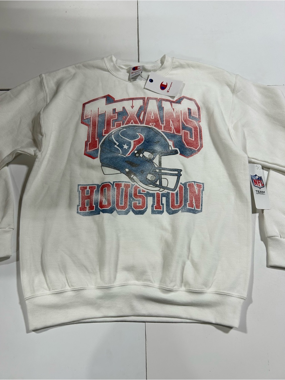 New! NFL Huston Texans Men’s Champion White Fleece Crewneck